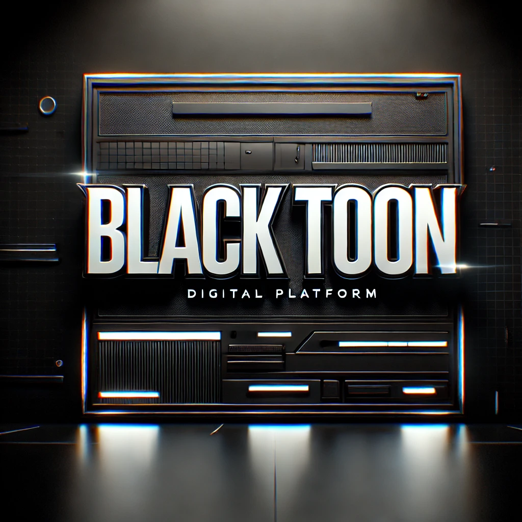 강렬한 블랙 테마의 'Black Toon' 로고 이미지 - 어두운 배경에 고대비 화이트 텍스트가 돋보이는 강력한 디자인으로, 블랙툰 대피소의 모던하고 미스터리한 분위기를 전달합니다.